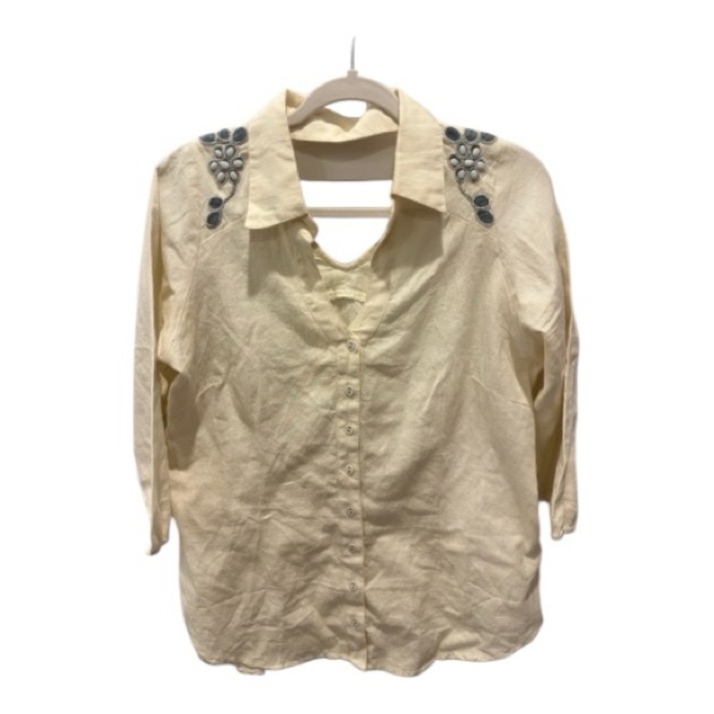 Novica Embellished Cream Blouse | Women's Size M | Boho Artisan Top
